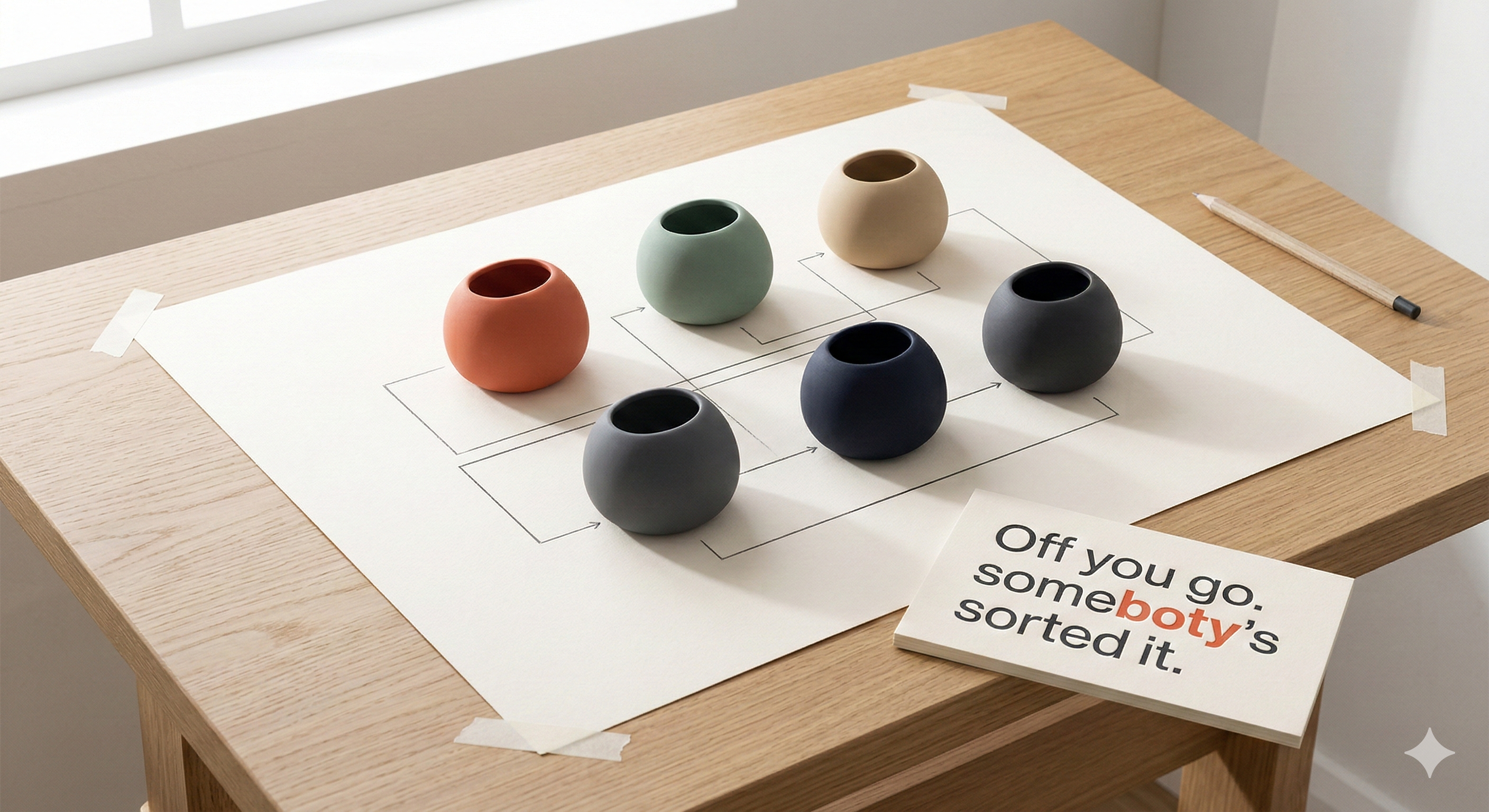 The workforce: six vessels on blueprint paper.